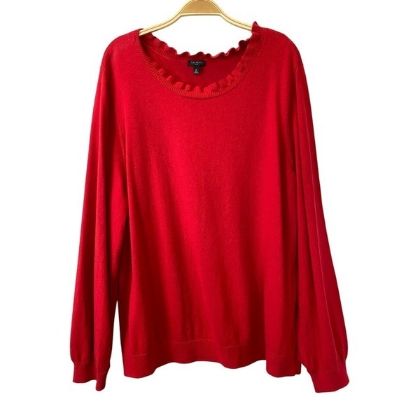 Talbots Cotton Wool Blend Sweater Women Plus Size 2x Red Scallop Neck Career